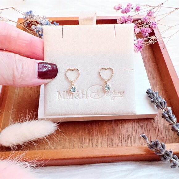 New Sparkly Heart Stud Earrings with Cubic Zirconia Charm | Handmade in BC - Picture 2 of 4